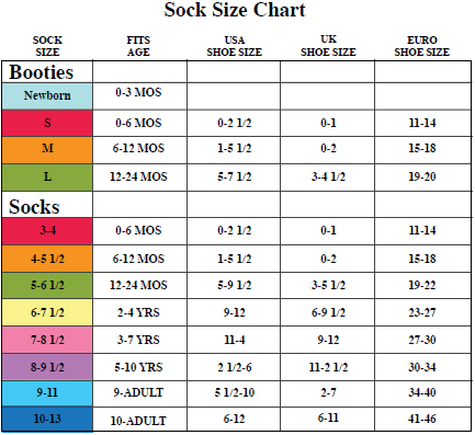 Youth Boys Sock Size Chart